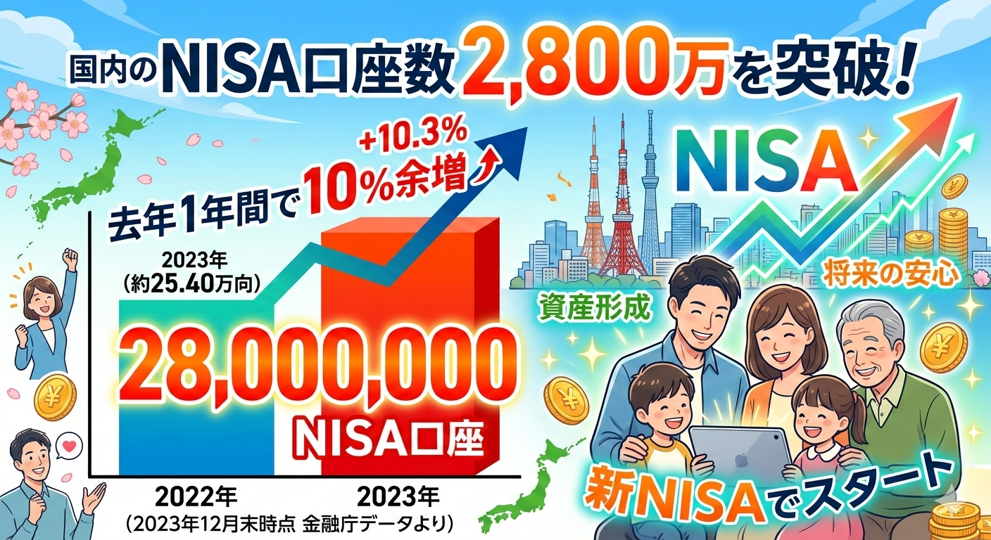 国内のNISA口座数 2800万を超える、去年1年間で10%余増⤴