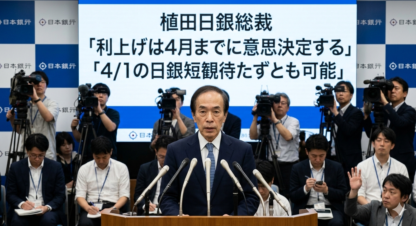 植田日銀総裁 「利上げは4月までに意思決定する」「4/1の日銀短観待たずとも可能」