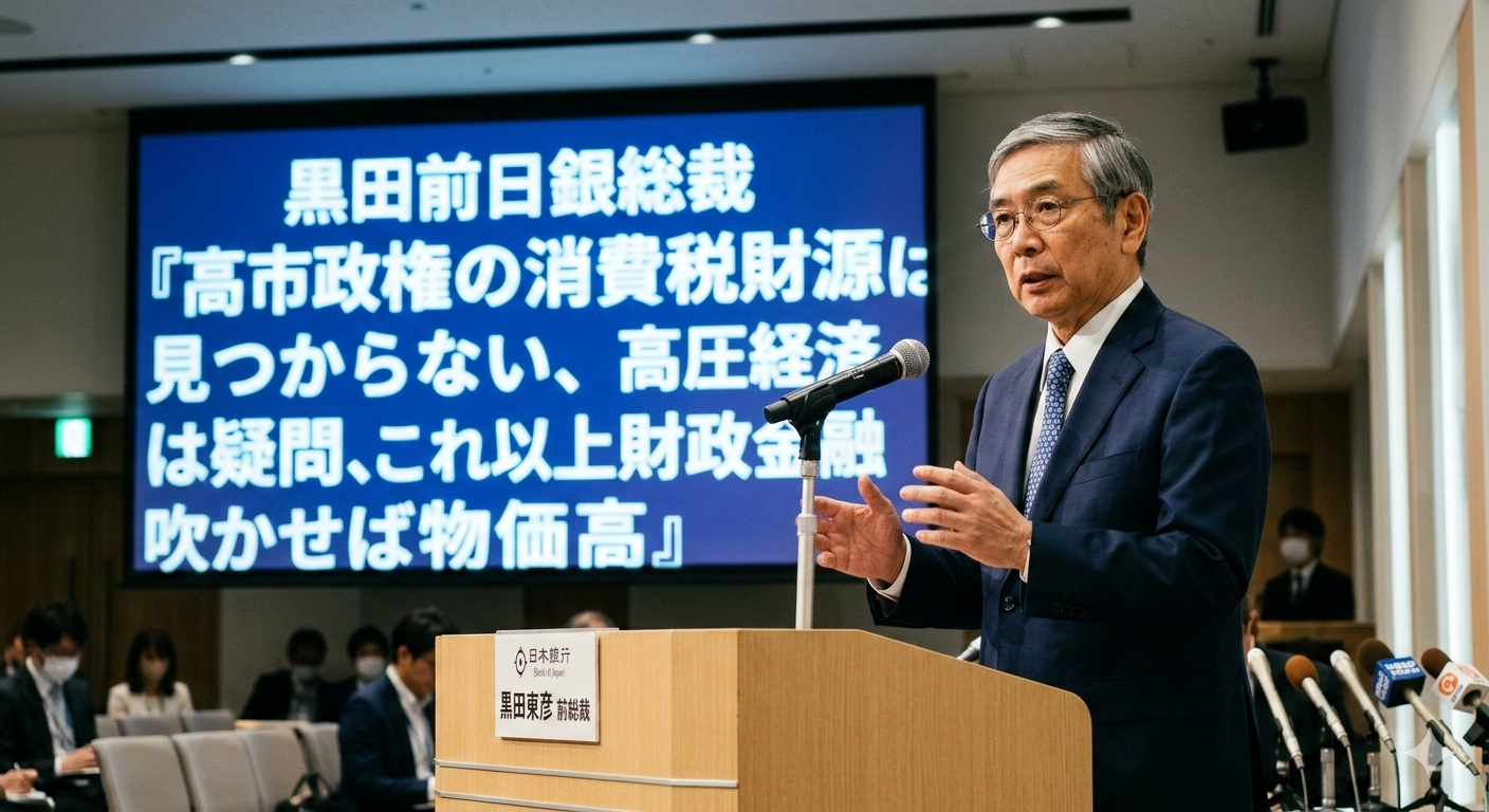 黒田前日銀総裁 「高市政権の消費税財源は見つからない、高圧経済は疑問、これ以上財政金融吹かせば物価高」