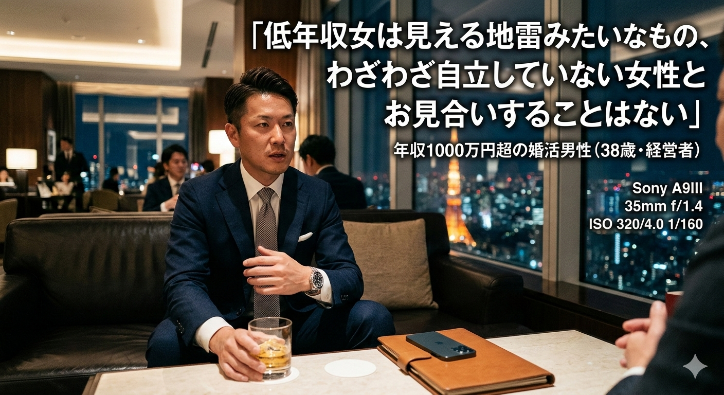 年収1000万円超の婚活男性「低年収女は見える地雷みたいなもの、わざわざ自立していない女性とお見合いすることはない」