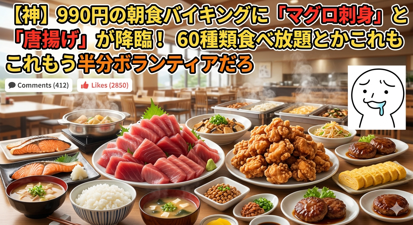 【神】990円の朝食バイキングに「マグロ刺身」と「唐揚げ」が降臨！ 60種類食べ放題とかこれもう半分ボランティアだろ  [お断り★]