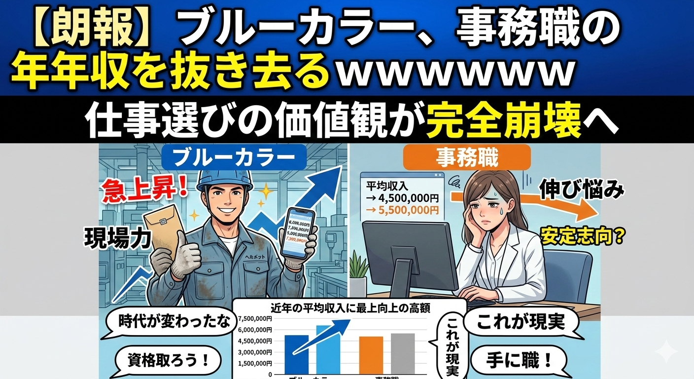 【朗報】ブルーカラー、事務職の年収を抜き去るwwwwww 仕事選びの価値観が完全崩壊へ