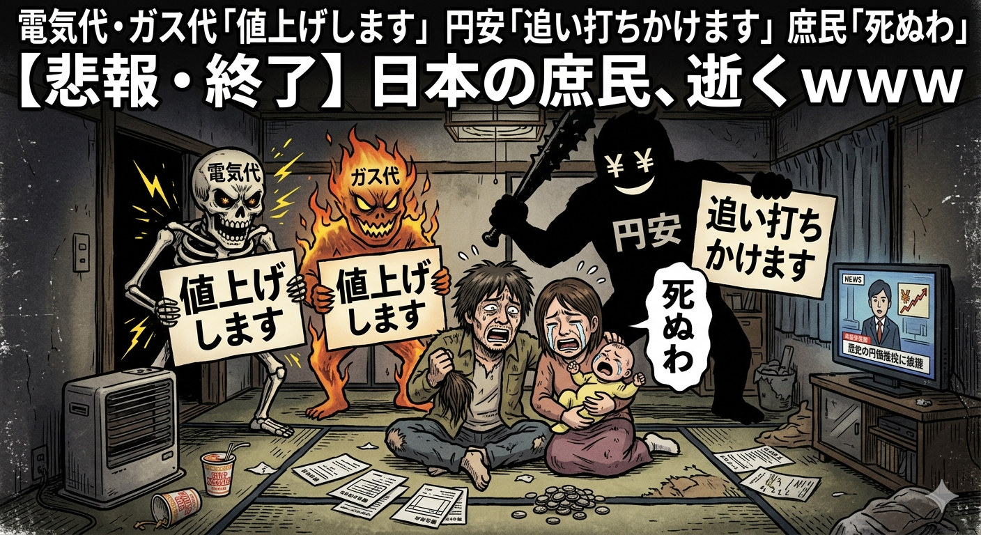 電気代・ガス代「値上げします」 円安「追い打ちかけます」 庶民「死ぬわ」