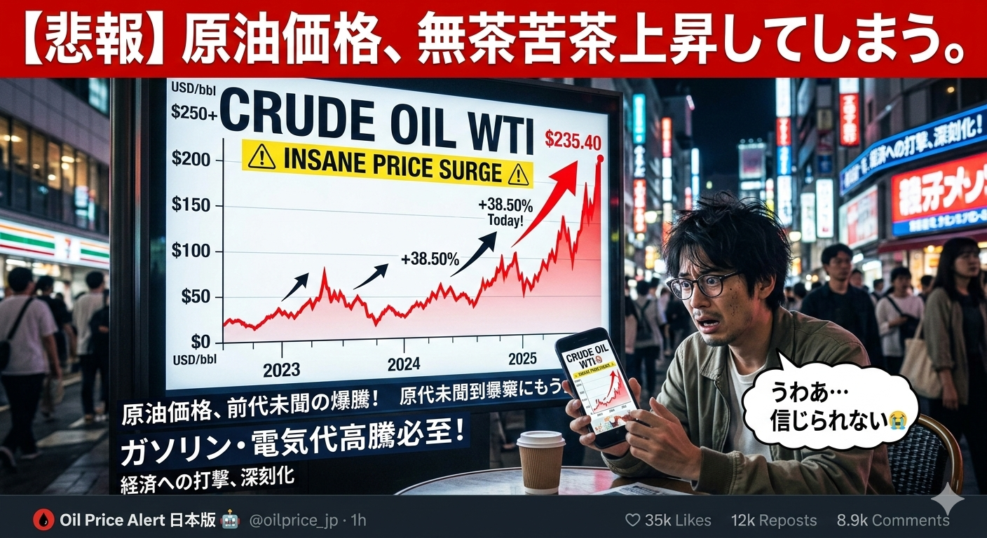 【悲報】原油価格、無茶苦茶上昇してしまう。
