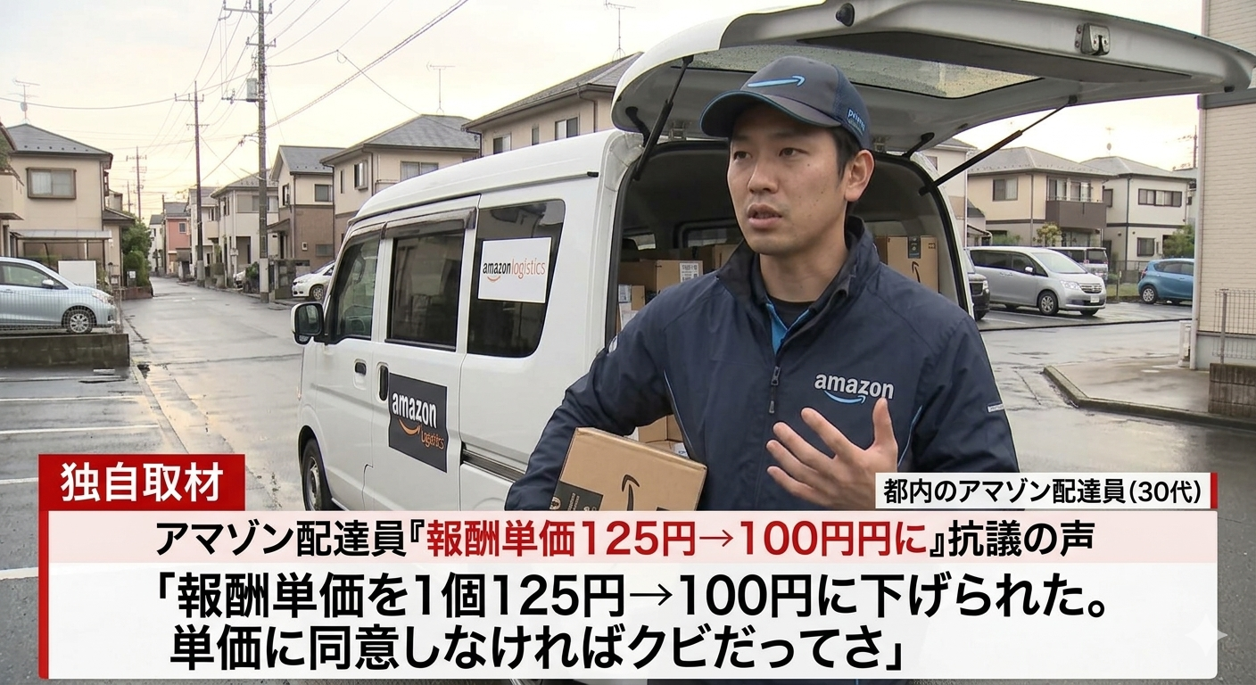 アマゾン配達員「報酬単価を1個125円→100円に下げられた。単価に同意しなければクビだってさ」
