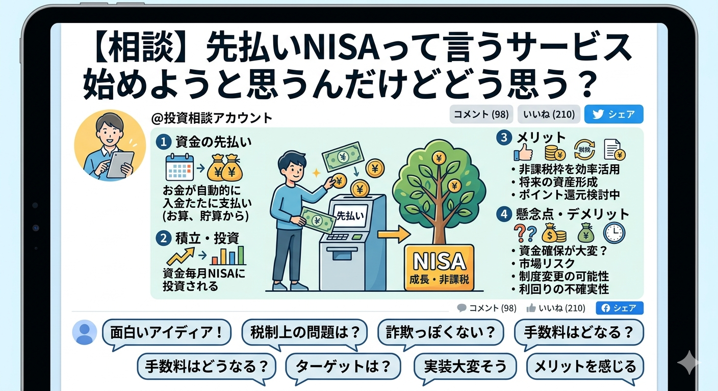 【相談】先払いNISAって言うサービス始めようと思うんだけどどう思う？のサムネイル