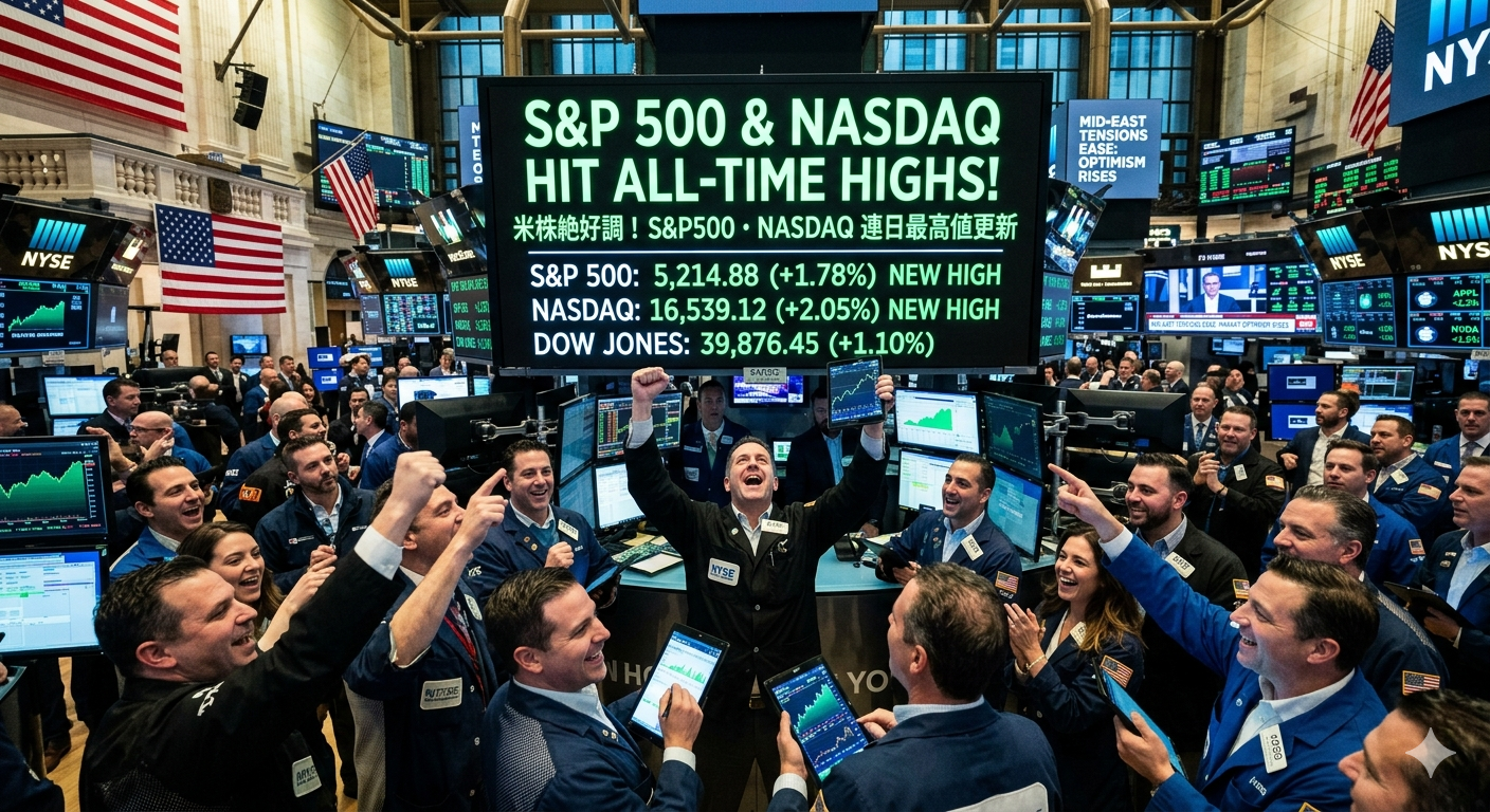 米国株が絶好調！S&P500もNASDAQも連日最高値更新、中東情勢巡り楽観広がる！